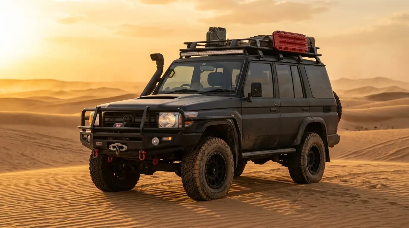 A Broads-built off-road SUV on the desert dunes
