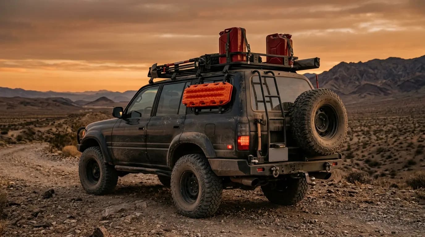 Overland SUV loaded for the desert